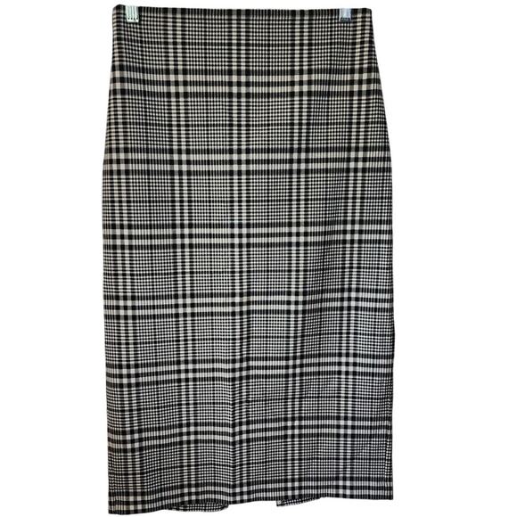 Zara Black White Plaid Midi Pencil Skirt Size Medium - Picture 1 of 7